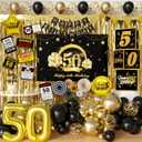 50th Birthday Party Decorations to 50 Years Old Party Supplies for Men with Balloons Garland kit, 50th Birthday Backdrop, Happy Birthday Banner, Foil Balloons and Curtains