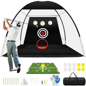 Eapele Golf Net, 10x7ft Golf Practice Net with Mat, All-in-One Mult-Target Golf Hitting Net for Backyard Driving Chipping Indoor Outdoor Training