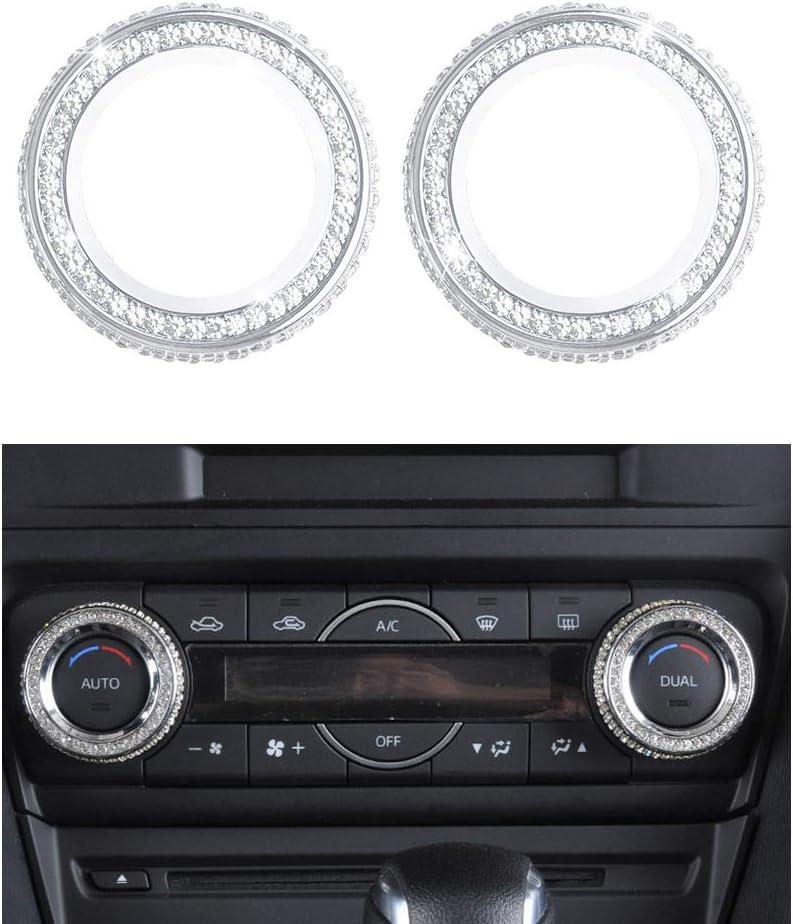 Bling AC Knobs Caps fit for Mazda 3 6 CX5 CX9 Accessories Decals Stickers Air Conditioner Control Covers Interior Inside Decorations Trim Women Men Crystal Silver Pack of 2