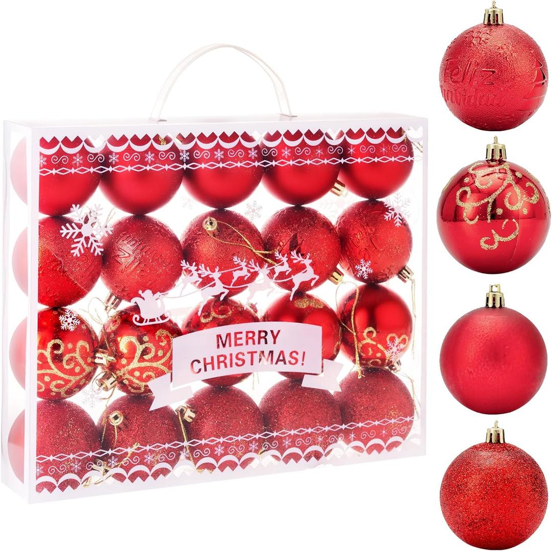 Christmas Tree Decoration Ball Set - 20 Pieces of shatterproof Multi-Colored Christmas Tree Decorations, 2.36 inches Hanging Balls, Festive Party use (red)