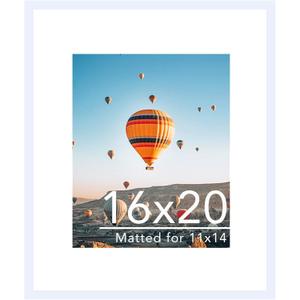 16x20 Picture Frame with 11x14 Mat, Display Photo 11x14 with Mat or 16 x 20 Without Mat, Wall Hanging Large 16 by 20 Poster Frame with Plexiglass, White