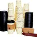 16 oz Disposable Coffee Cups with Lids, Sleeves and Straws 100 Pack, Thickened Leak-Proof Insulated Paper Cups for Hot Drinks, Home, Office, Cafe, Party