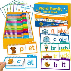Phonics Flash Cards Word Family Build Book, 40 Read & Rhyme Flip Books, Learn to Read for Kids Ages 4-8, Engaging Educational Tools for Preschool-Kindergarten, Fun Sight Words & Phonics Games