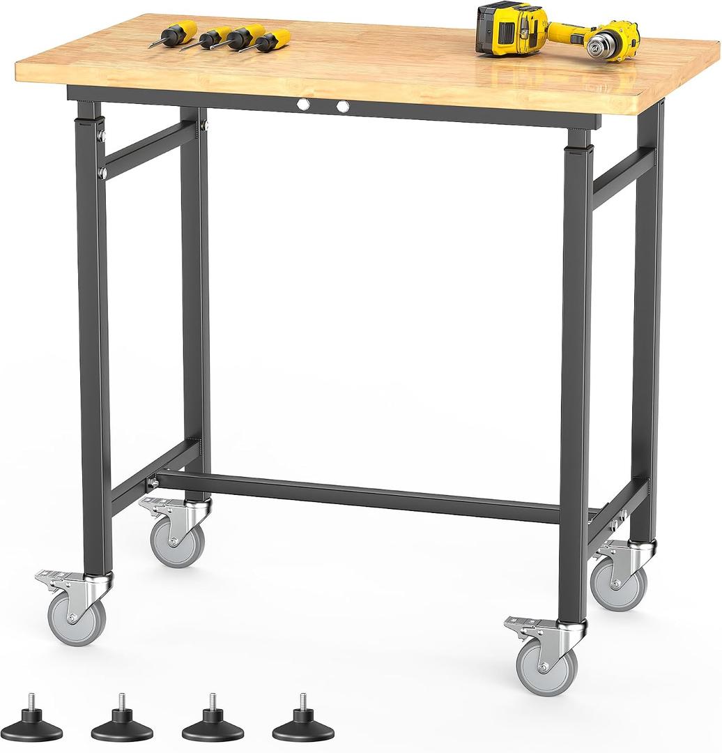 EVERHANGER Workbench with Wheels, Adjustable Height Work Table, 32“ x 18”