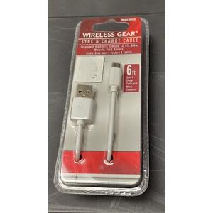 Wireless Gear Sync & Charge Cable 6 ft. White 2 Pack