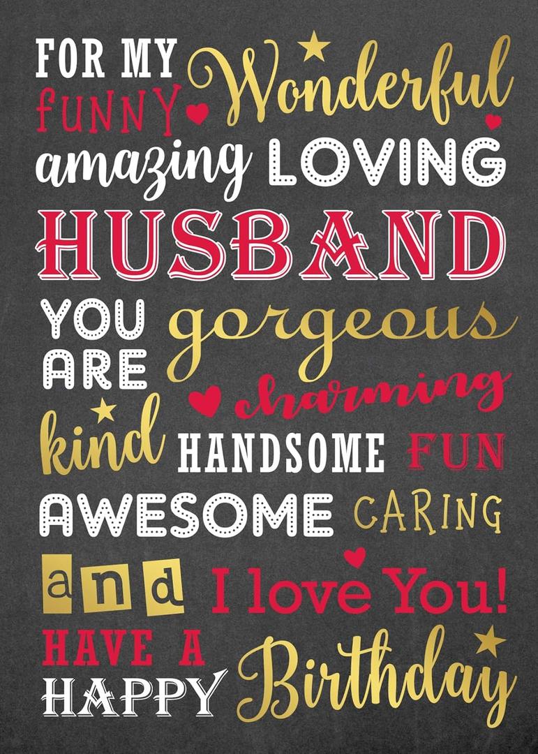 2 x Gooji Funny Husband Birthday Card From Wife - Real Gold Foil Stamped Chalkboard Typography Design, Happy Greeting For Him, Spouse, Men, Premium Thick Paper With Envelope Included