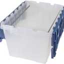 Akro-Mils KeepBox 12 Gallon Storage Container, Nesting and Stackable Plastic Storage Box with Lid Attached and Rails for Letter Size Hanging File Folders, 21" x 15" x 12", Clear/Blue