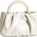 Beatfull Evening Purse Women Small Pearl Handbags Soft Leather Ruched Bag Wedding Bridal Clutch Party Prom Crossbody Purses