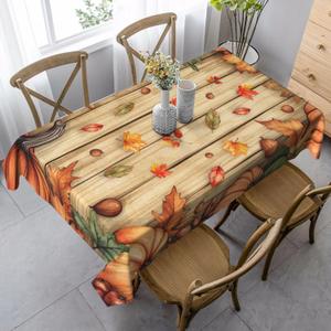 Fall Wooden Rectangle Tablecloth Washable Table Cloth 60x90 Inch Table Cover Waterproof for Decoration Kitchen Dining Room