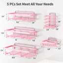 Liuoud 5 Pack Shower Caddy Organizer Rack Shelf for Inside Shower, Adhesive Bathroom Wall Storage Basket Rustproof Stainless Steel Shampoo Holder, Girly Bathroom Accessory Decor Set, Pink