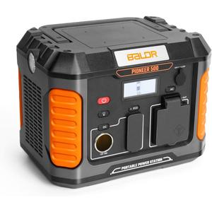 BALDR Portable Power Station, 500W Output, 288Wh Capacity, AC Outlet, USB Ports, Solar Charging Generator for Home Camping Emergency Use.