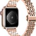 baozai Thin Band Compatible with Apple Watch Band 42mm 41mm 40mm 38mm, Women Slim Stainless Steel Wristband for Apple Watch Series 11-1/SE3/SE2/SE, Rose Gold