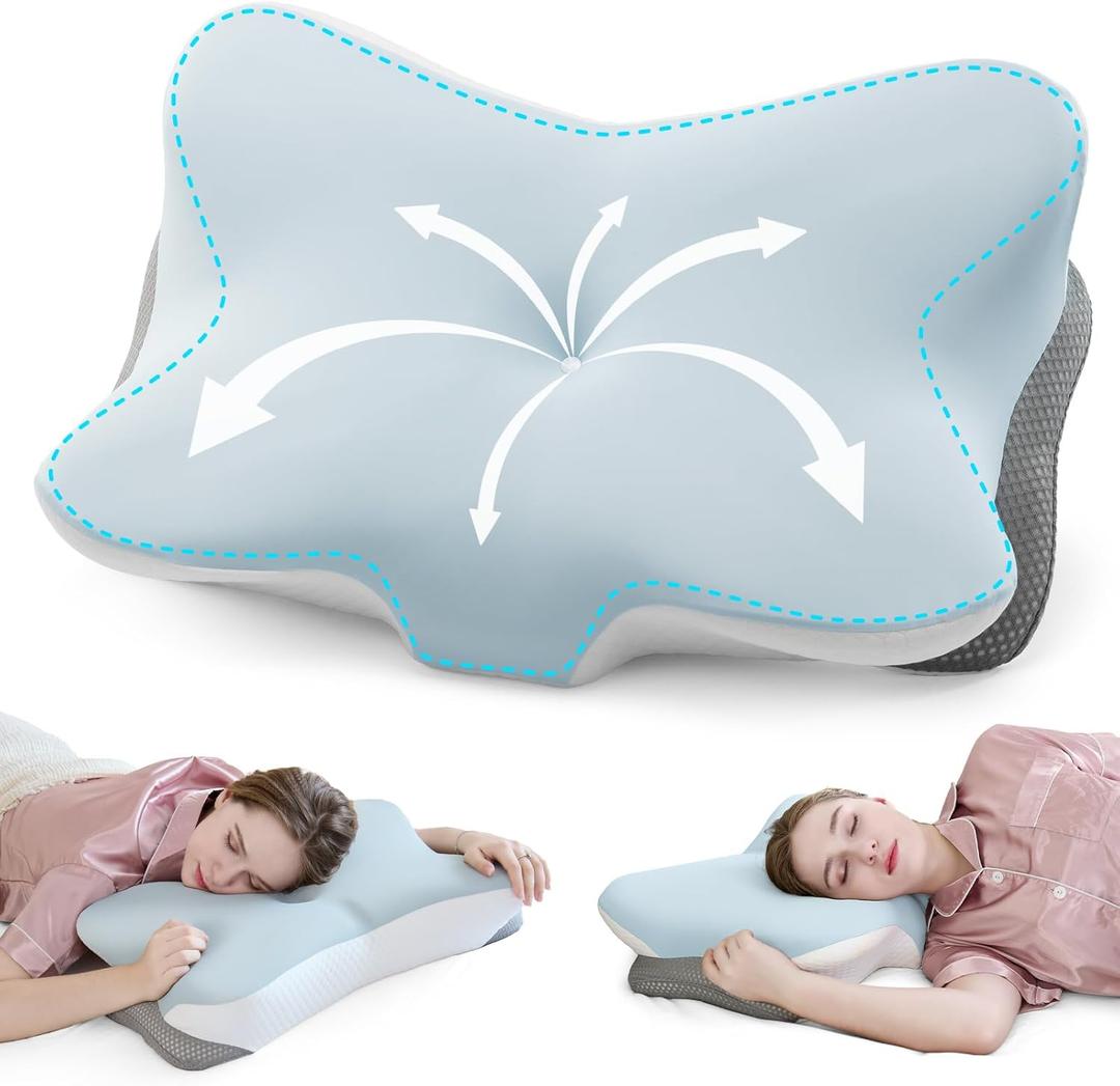 SHJADE Cervical Pillow for Neck Support, Memory Foam Contour Pillow, Ergonomic Orthopedic Pillow, Adjustable Height Soft Bed Pillow with Breathable Pillowcase for Back, Side, Stomach Sleeper