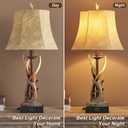 Antler Table Lamps Set of 2 with USB A+C Ports for Bedroom Farmhouse Deer Rustic Bedside Lamps with Faux Leather Bell Shade for Living Room End Table Hunting Themed Cabin Lamp Pull Chain