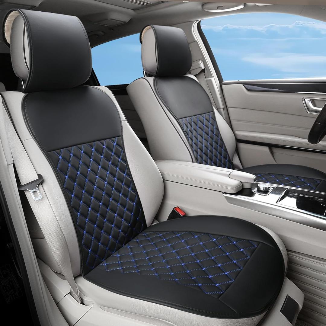 2pcs Car Seat Covers,Leather Water Proof Material No Slip Soft Car Seat Protector Side not Wrapped,for Car with Airbags,Seat Covers Universal for Most Automotive,Suvs,Vans,Trucks (Black-Blue)