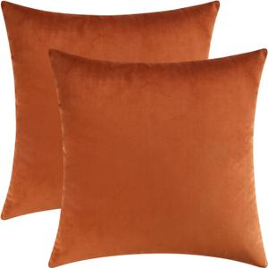 Mixhug Decorative Throw Pillow Covers, Velvet Cushion Covers, Solid Throw Pillow Cases for Couch and Bed Pillows, Burnt Orange, 20 x 20 Inches, Set of 2