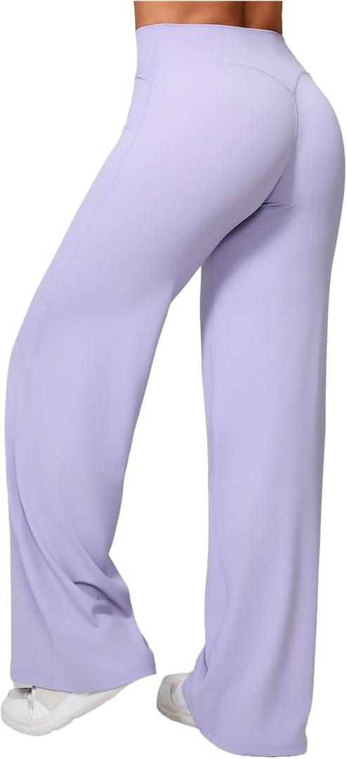 ABOCIW Womens Straight Leg Leggings Bottoms High Waist Gym Workout Leggings No Front Seam Wide Leg Yoga Pants (Medium)