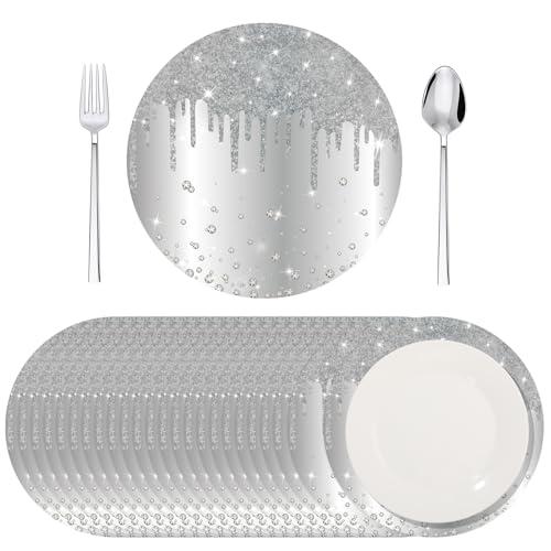Dispowreath 120 Pieces Silver Paper Placemats 13 Inch Glitter Diamonds Round Disposable Table Mats Decorative Paper Mats for Dining Wedding Birthday Silver Glitter Banquet Party Pack Of 2