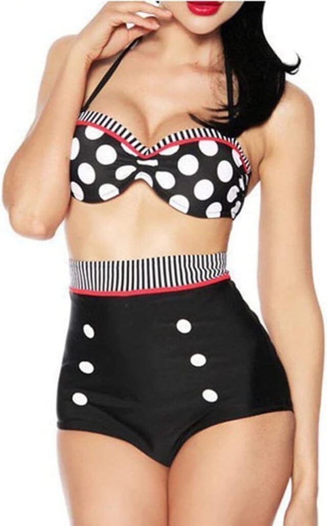 Boolavard Women Vintage 50s Pinup Girl Rockabilly High Waist Retro Bikini Swimsuit Set (Small)