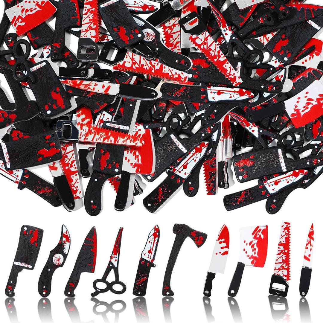 TXIN 40 Pcs Fake Knife Charms for Jewelry Making, Halloween Horror Charms Pendants Mini Acrylic Scissors Axe Knives Pendants for Women DIY Bracelet Necklace Earrings Halloween Jewelry Gifts, 10 Styles