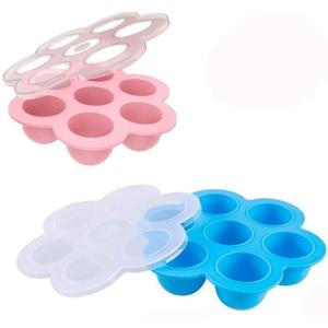 2 Pack Silicone Egg Bites Mold for Instant Pot Accessories - Fits Instant Pot 5,6,8 qt Pressure Cooker Baby Food Freezer Tray with Lid Reusable Storage Container, Pink/blue