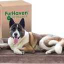 Furhaven Cooling Gel Dog Bed for Large Dogs w/ Removable Bolsters & Washable Cover, For Dogs Up to 95 lbs - Faux Fur & Velvet Sofa - Driftwood Brown, Jumbo/XL (40.0"L x 32.0"W x 8.0"Th)