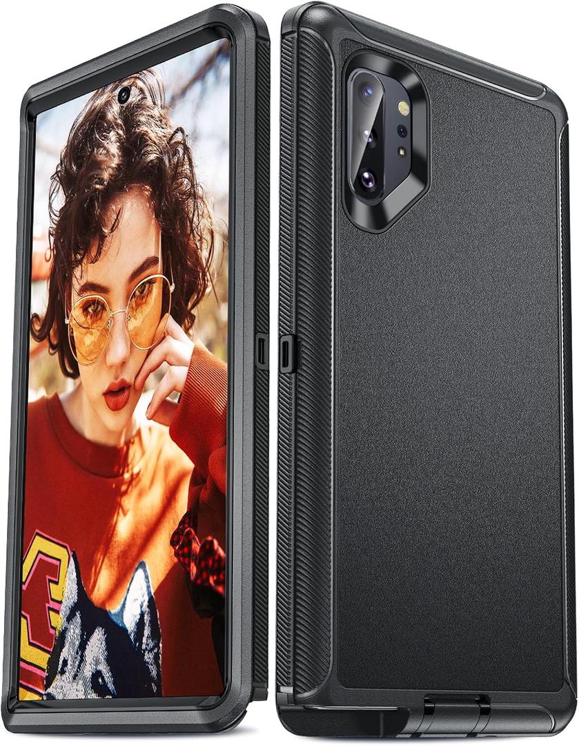 LeYi Compatible for Samsung Galaxy-Note-10-Plus Phone Case, Heavy Duty 3 in 1 Samsung Galaxy Note 10 Plus Case, Military Grade Shockproof Phone Case Cover for Samsung Note 10 Plus, Black
