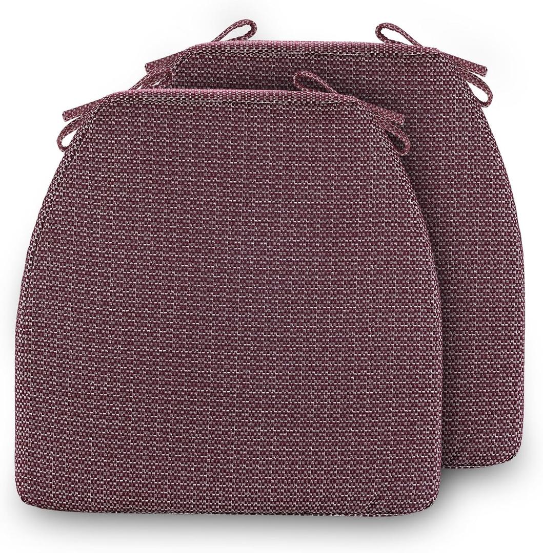 Chair Cushions for Dining Chairs - Olefin Thickened 2" Kitchen Chair Pads with Ties and Non-Slip Backing, D-Shaped Memory Foam Seat Cushions 17'' x 16'', Set of 2, Mixed Woven Red