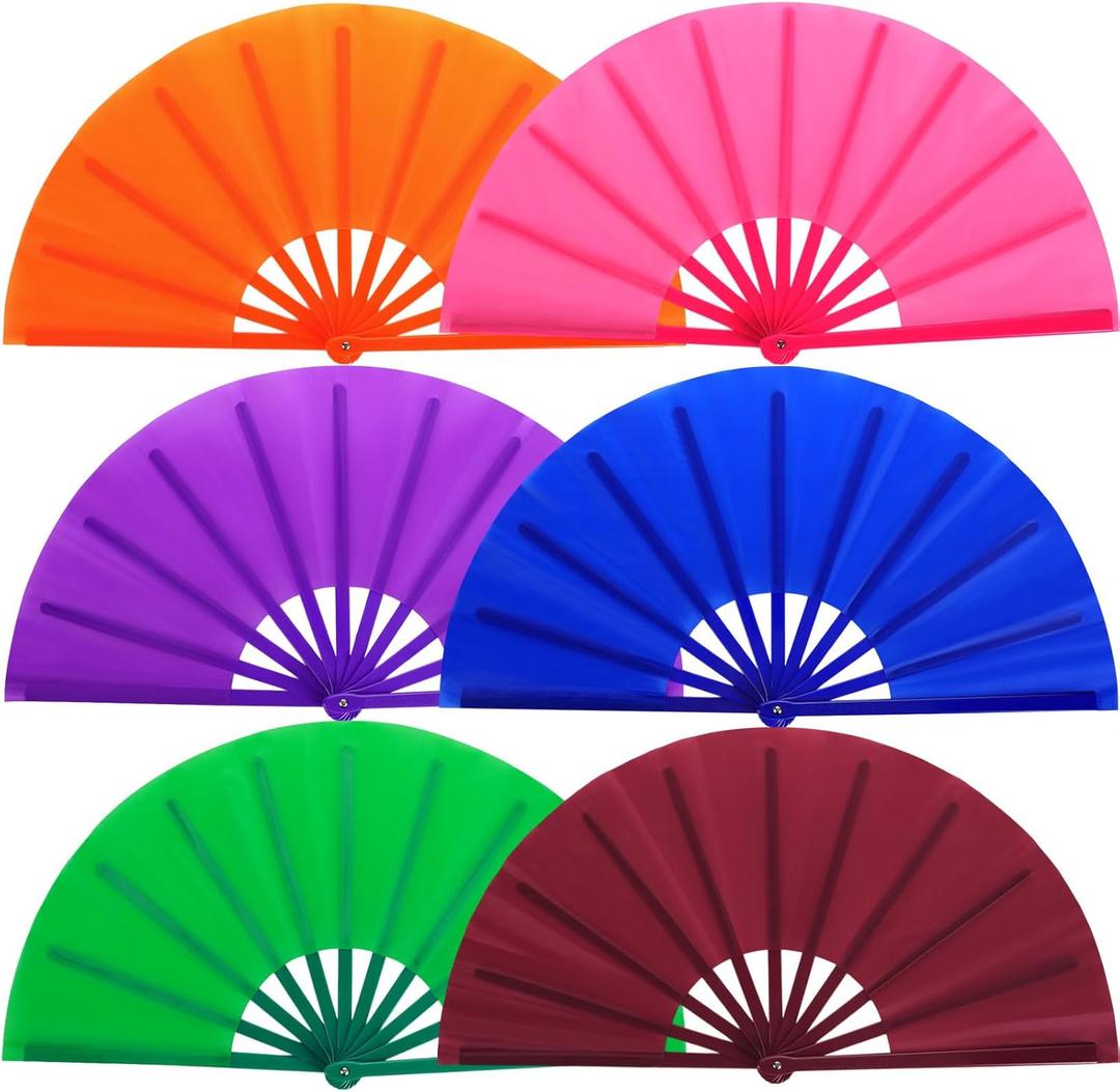 Blulu 6 Pcs Large Folding Fans for Line Dancing 13 Inch Boots on the Ground Fans for Line Dancing for Women Men Big Silk Clack Popping Make Loud Sound for Edm Music Party Decorations(Retro Color)