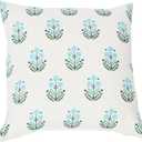 20" Square Floral Print Cotton Pillow Cover (Blue/Green)