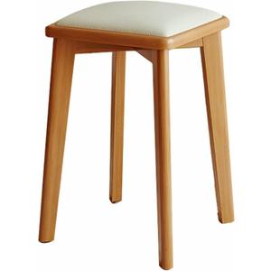 Portable Stack Dining Stools, Square Timber Stool with PU Leather Soft Seat, Foot Pads, Stackable Stools Dressing Stool(White,Original Timber Legs)