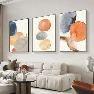 ARTKN Abstract Large Framed Canvas Wall Art, Fresh Simple Modern Wall Art Set of 3, Pink Orange Gray Blue Canvas Art Painting for Living Room Bedroom Office Wall Decoration (Orange, 16" X 24" X 3