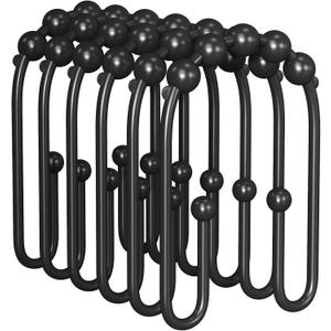AmazerBath Shower Curtain Hooks, Black Rust Proof Non-Slip Double Hooks for Shower Curtain, Sturdy Metal Rings Bathroom 12Pcs