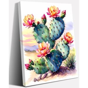 Framed Cactus Wall Art,Cactus Desert Landscape Canvas Wall Art Prints,Vintage Watercolor Tropical Wall Art Desert Plants Wall Decor for Living Room Bathroom Home 12x16 inch