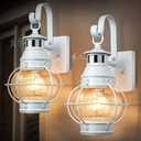 Lamomo 2-Pack White Motion Sensor Outdoor Light Modern Farmhouse Porch Fixture for Light Siding, Anti-Rust Aluminum Exterior Wall Lantern, Dusk to Dawn Sconce with Clear Glass (White)
