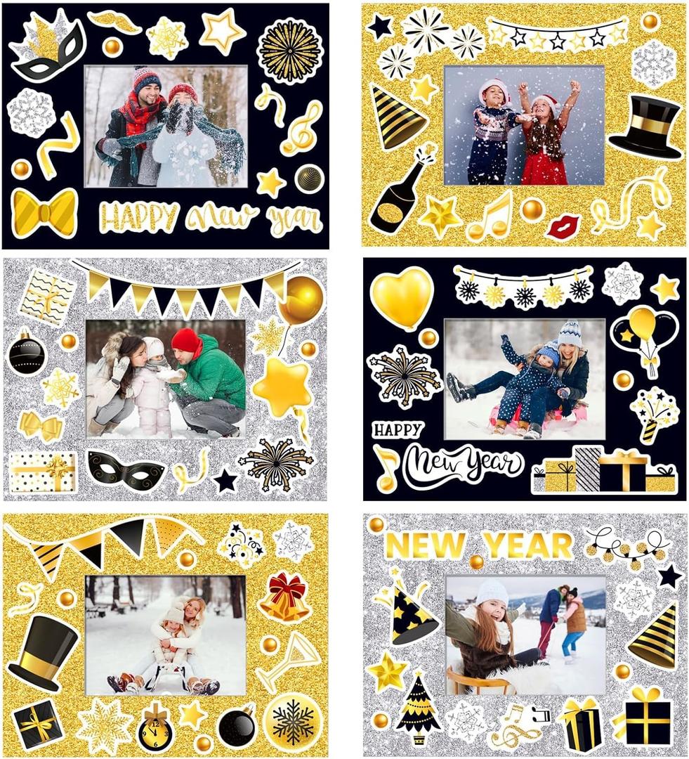 CIEOVO 24 Packs Happy New Year Craft Kits, 2026 New Year Picture Frame DIY Craft Art and Stickers for Kid's Home Classroom Game Activities New Year Party Favor Decor