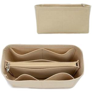 Felt Purse Organizer with Zipped, Bag Organiser Insert for Women,Perfect for carrycall Neverfull Tote (Beige, large)