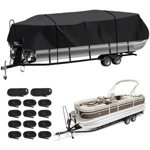 Heavy Duty Trailerable Pontoon Boat Cover (XL), 22'1''-24'2'' Marine Grade Waterproof Cover with Adjustable Windproof Tightening Strap & Anti-UV for SunTracker Party Barge/SPORTFISH/Fishin Barge