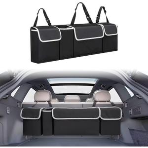 Car Trunk Organizer and Storage, Backseat Hanging Trunk Organizers and Storage, Waterproof Collapsible Cargo Large Bag with 4 Pockets, Car Interior Accessories for SUV, Truck (Black)