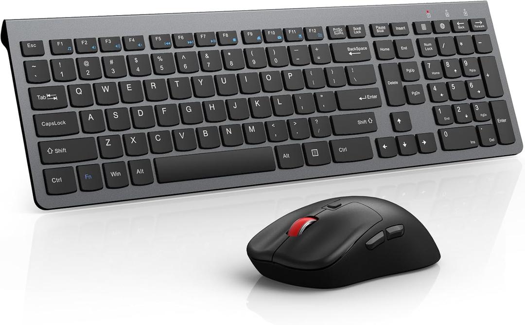 GAMCATZ Wireless Keyboard and Mouse Combo, Quiet Click, Full Size Design with Number Pad, Ergonomic Mouse with 5 DPI, Sleep Mode-2.4G Slient Portable Cordless Combo for Laptop/ PC/ Computer/ Mac(Grey)