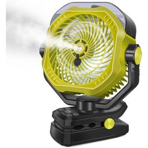 Portable Rechargeable Misting Fan with 12oz Mist, Battery Life Display, Remote, Timer, Light, 5 Speeds, 9-Inch, 20000mAh 120H Battery Powered Clip Fan for Stroller, Travel, Outdoor, Poweroutage