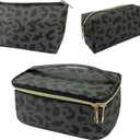 3Pcs Makeup Bag,Travel Makeup Bag,Makeup Bags for Women,Makeup Brush Bag,Large Capacity PU Cosmetic Bag,Waterproof and Durable-Black Grey Leopard Cheetah Pattern