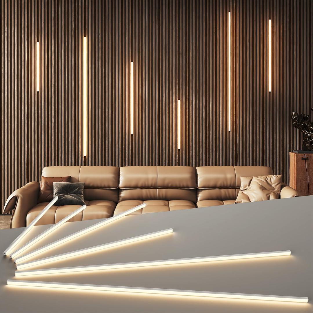 LED Recessed Lighting Kit for Wall Panels - GloryAir 6pcs Adhesive Wall Strip Lights for Interior Wall Decor, 3000K Touchable Switch Lamp for Wood Slat, Wall Accent Acoustic Panels, Kitchen Home stair, 16"+24"+40" X 2