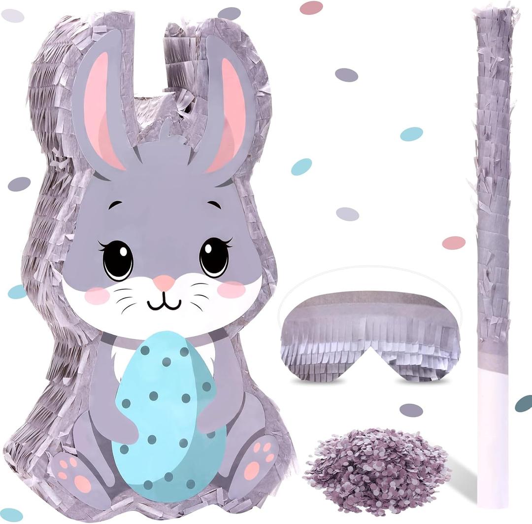 Sratte Bunny Piata Kit with Blindfold, Banging Stick and Confetti Rabbit Piata for Animal Theme Party Birthday Party Decoration