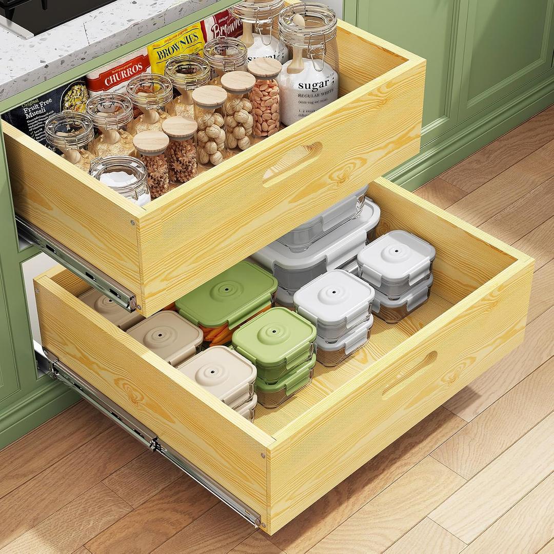 Pull Out Cabinet Organizer, Soft Close Slide Out Solid Wooden Drawers(21"W X 21"D x 6.2''H), Heavy Duty Full-extension Roll Out Shelves for Kitchen Cabinets,Pantry & Closet Organizers and Storage