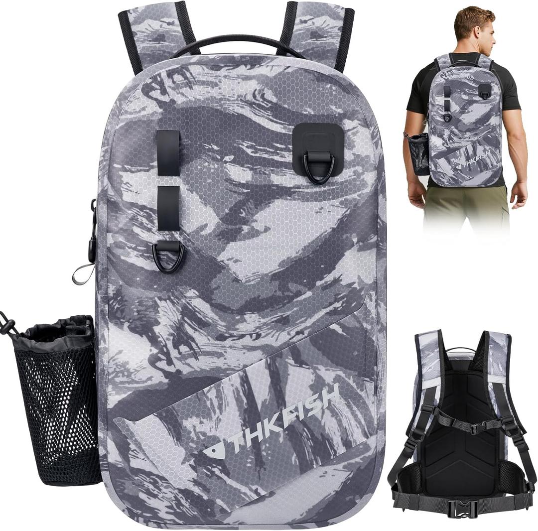 THKFISH IPX8 Waterproof Fishing Backpack with Rod Holder, Lightweight Fishing Sling Bag, Move Freely Fish Gifts for Men Camo-backpack
