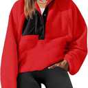Yanekop Womens Fuzzy Fleece Pullover Sherpa Sweatshirt Long Sleeve Button Down Sweater Jacket with Pockets L