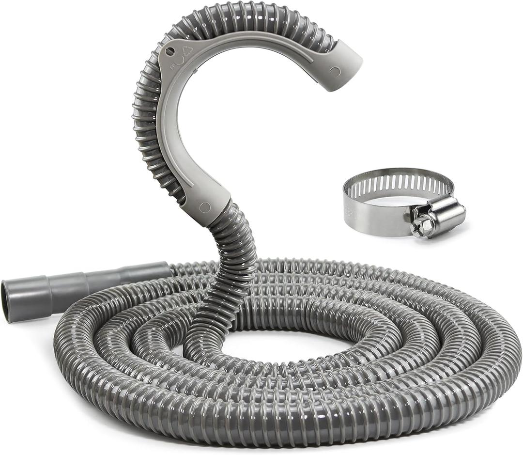 TOMOON 12ft Universal Washing Machine Drain Hose Extension with Clamp - Industrial Polypropylene Corrugated, Fits Most Home Washers, Ultra Flexible & Leak-Proof