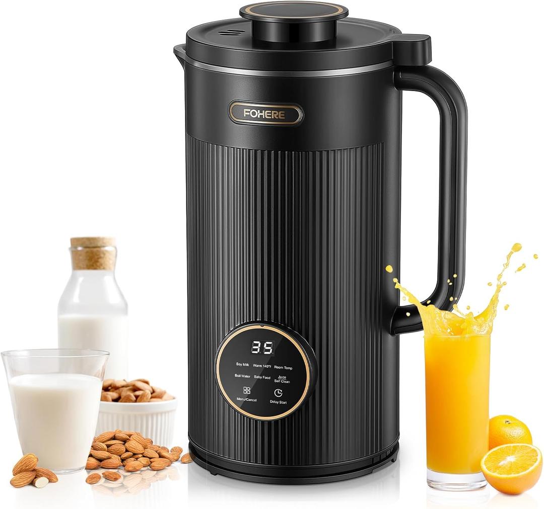 FOHERE 35oz Nut Milk Maker Machine, 800W Upgraded Soy Milk Maker for Plant-Based Milk, Nut, Almond, Oat, Soy, Juice, Baby Food & Shakes, with 12h Timer/Auto-Clean/Room Temp/Keep Warm/Boil