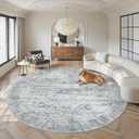 Soalmost 8x8 Grey Round Rug 8ft Living Room Circle Rug Vintage Round Area Rug Non Slip Indoor Carpet for Apartment
